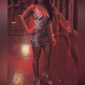 Windsor white mini dress with silver sequins